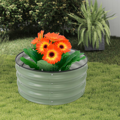 Lit de jardin rond en métal galvanisé 23,6 po avec bord ondulé pour patio et cour