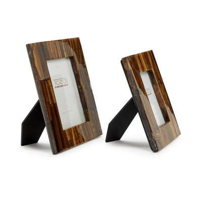 Set of 2 Genuine Brown Tiger Eye Agate Decorative Photo Frames for Tabletop Display, 4 x 6 and 5 x 7 Inches