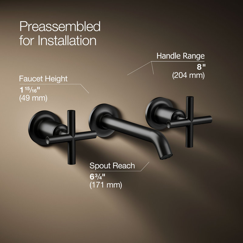 Purist® Wall-Mounted Bathroom Faucet, Matte Black, Cross Handle