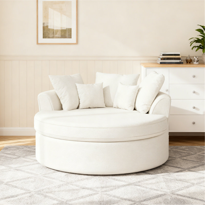 Boneless 61''W Chenille Large Round Accent Sofa, Modern Sleeper Sofa, No Assembly Required, White