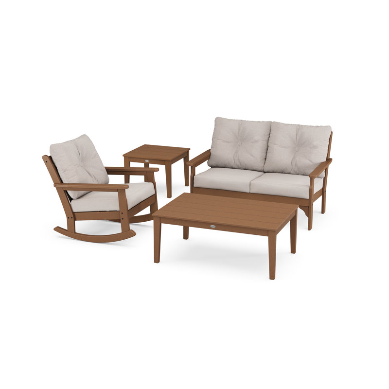 Ensemble de chaises berçantes 4 pièces Vineyard, Cast cendré, Teck