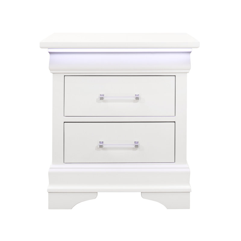 Table de chevet blanche Charlston avec DEL, Blanc