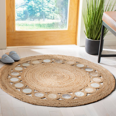 Tapis en jute / cuir tissé à la main Coffman