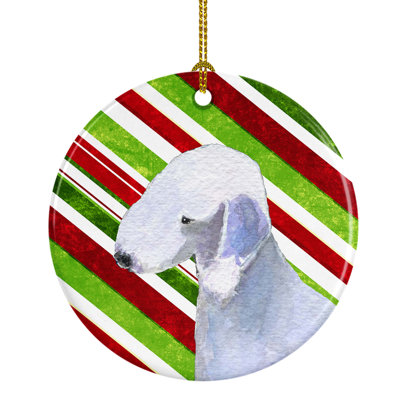 Ornement figurine suspendu en céramique de noël terrier bedlington