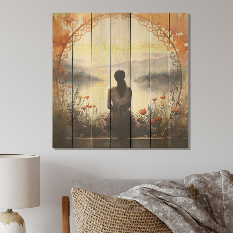 Meditation Serenity By The Lake II - Meditation On Wood Print, H 30 po x l 30 po