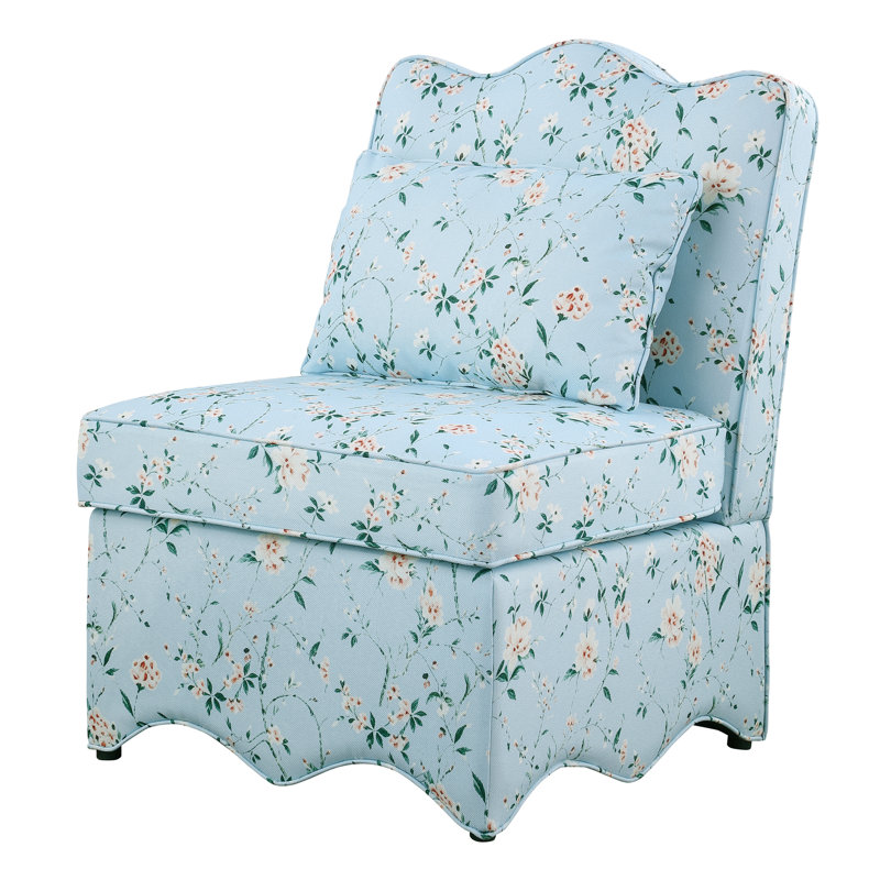Fauteuil d'appoint rembourré Colette à dossier festonné, Chinoiserie bleu sarcelle clair et rose