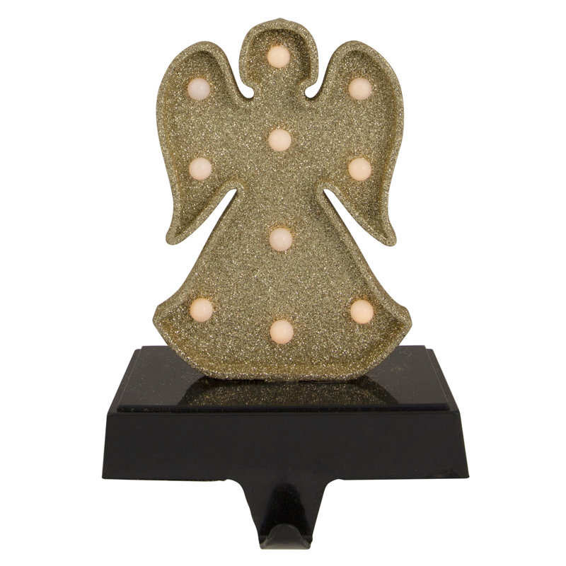 Gold Glitter LED Angel Christmas Stocking Holder