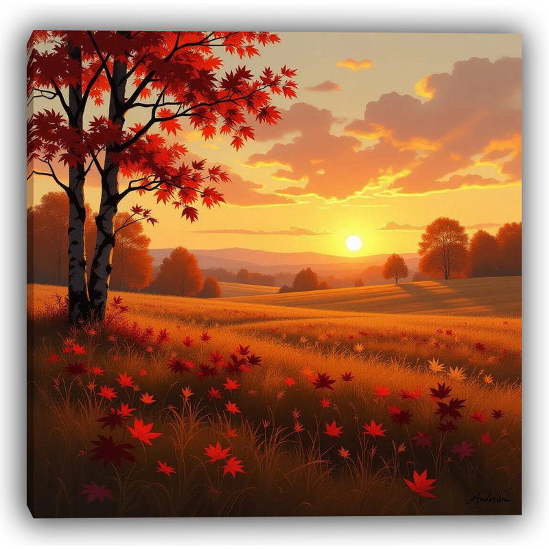 Maple Sunset Field - Wrapped Canvas Print, 30" H x 30" W