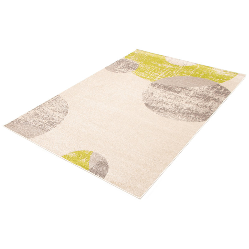 Tapis abstrait ivoire / vert Jurgita, Rectangle 6 pi 7 po x 9 pi 6 po