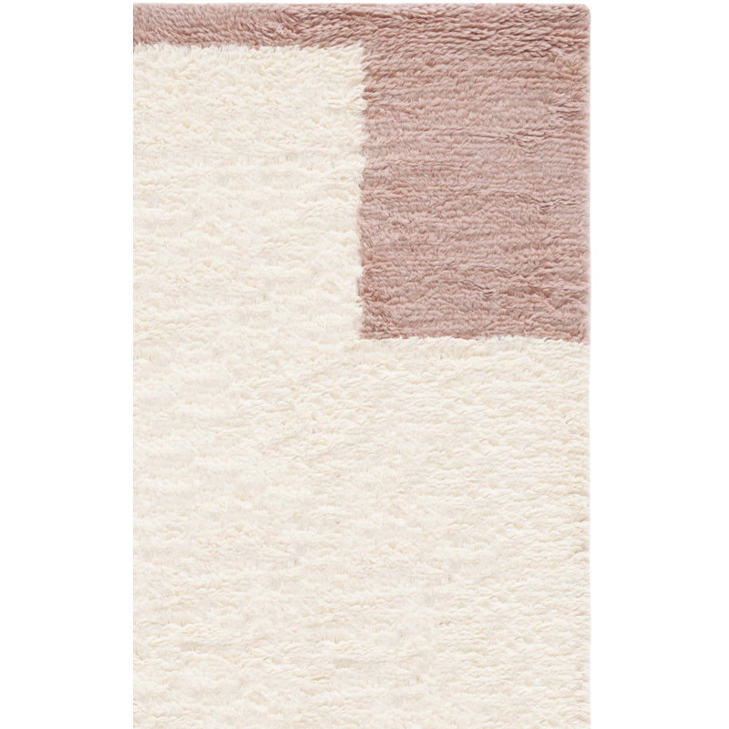 Tapis en laine / coton tissé à la main Caben en ivoire / rose, Rectangle 8 pi x 10 pi