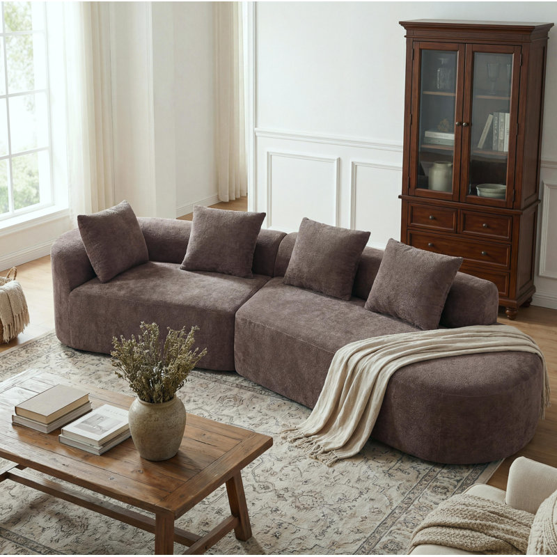 Canapé modulaire courbé de 116 po avec éponge et chaise longue entièrement compressée à haute densité de 116 po, ensemble 2 pièces, entièrement assemblé faisant face à la droite, parfait pour le salon ou le salon