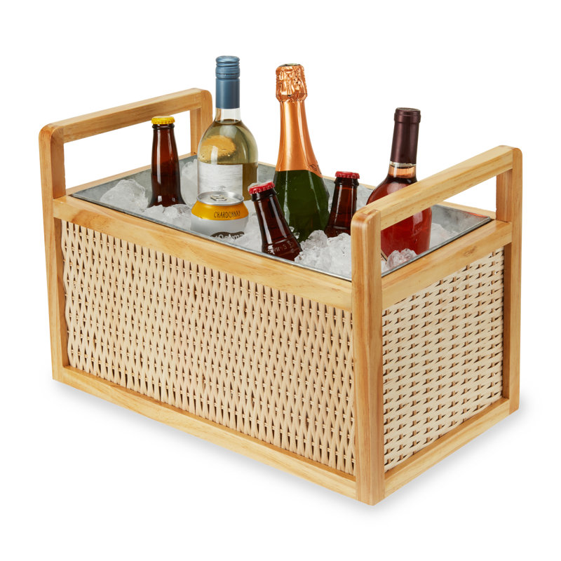 Rattan and Wood Beverage Tub with Galvanized Insert