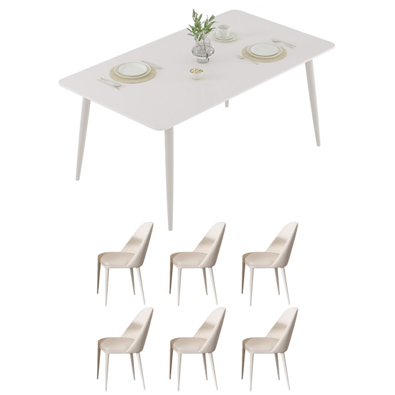 Rectangular Pure White Rock Slab Dining Table, 29.52"H x 55.11"L x 31.49"W