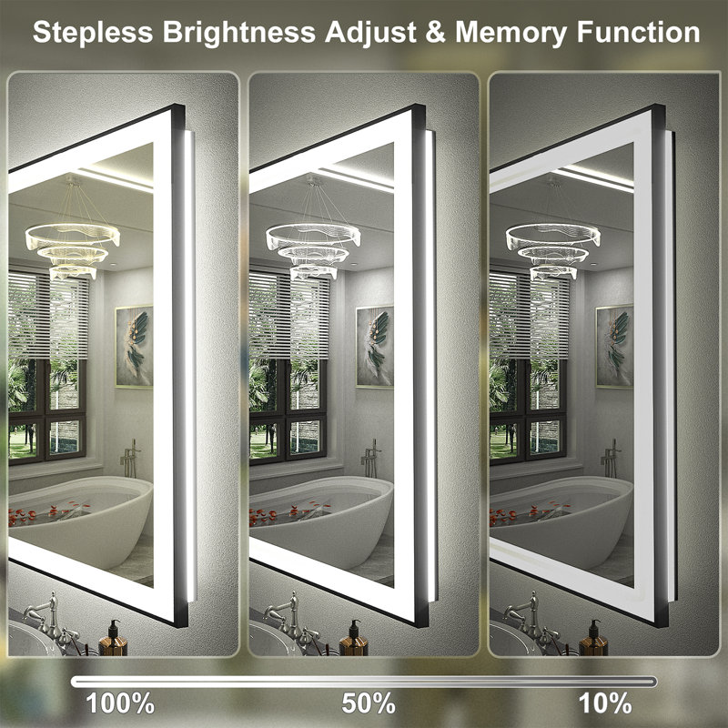 Black Aluminum Framed 72"x40" LED Bathroom Vanity Mirror