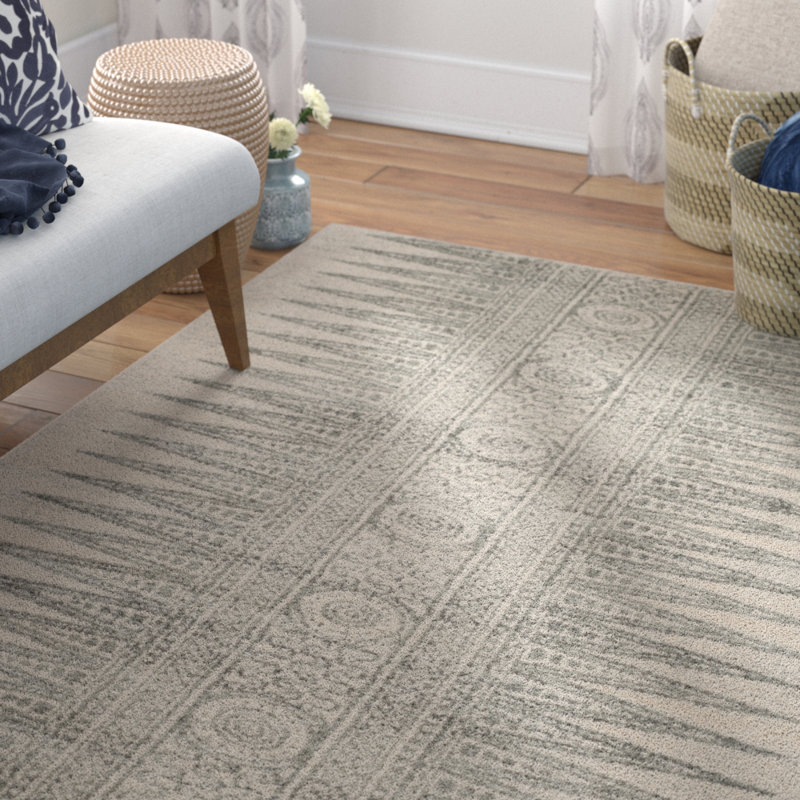 Tapis ivoire / argenté Abbingt Southwestern, Rectangle 6 pi 7 po x 9 pi
