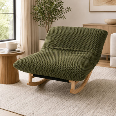 Oversized Lounge Rocking Chair, Armless Upholstered Rocker with Thick One-Piece Cushion, Cozy Reading Chair for Bedroom, Living Room and Relaxing Spac