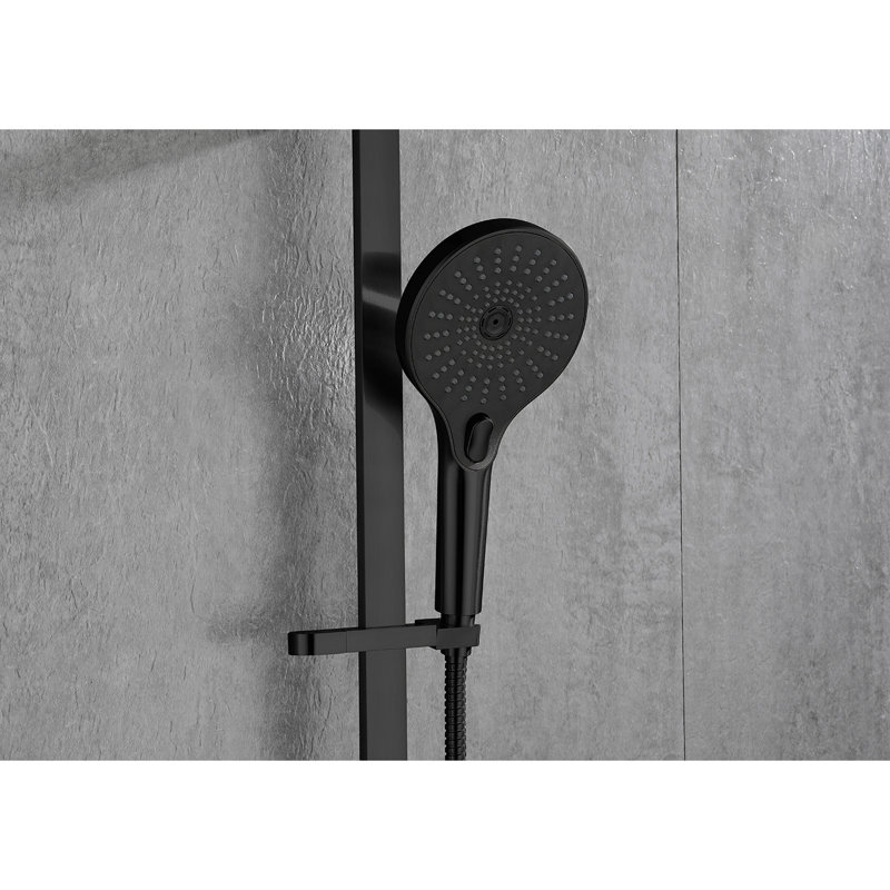 Douche à main noire matte avec barre coulissante de 28 pouces et boyau de 59 pouces, fabrication en acier inoxydable rouille pour une utilisation à long terme. Noir, évacuation d'eau puissante pour une salle de bain hygiénique.
