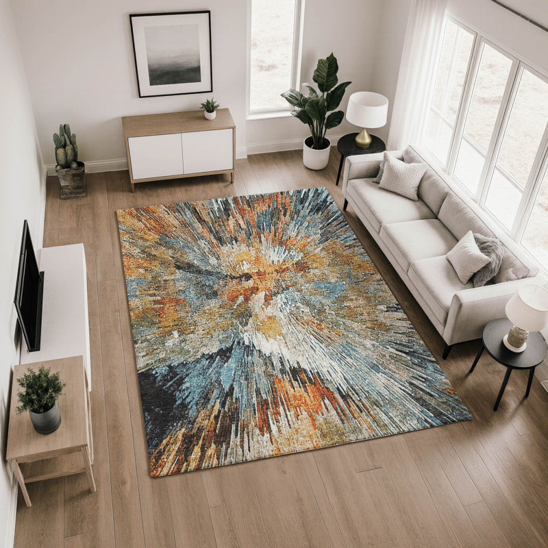 Premium Machine Washable Mayfield AMF2283 Abstract Rug, 3' x 5', Taupe