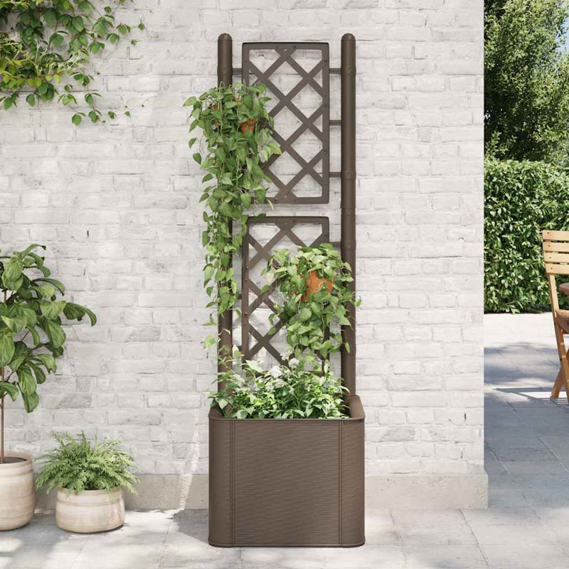 vidaXL Planter Trellis Raised Flower Bed Self Watering System Rattan Look, Mocha, 55.91" H x 16.93" W x 16.93" D