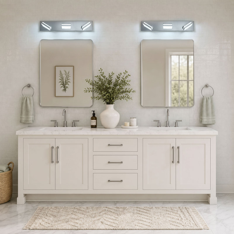 Éclairage pour salle de bain 3 lumières DEL en acrylique chromé