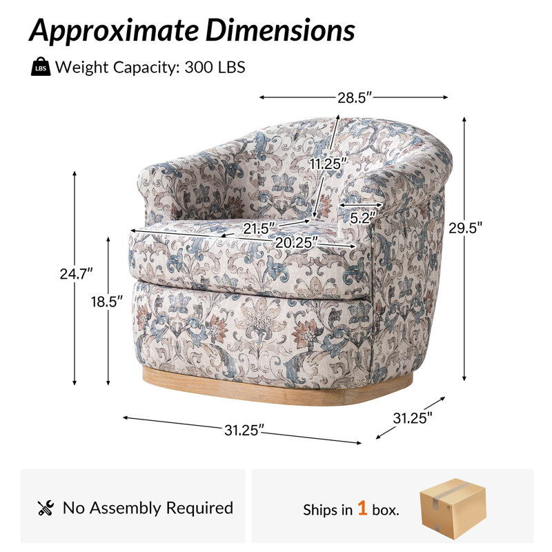 Fauteuil demi-tonneau pivotant Volk 31,25 po Volk, Damassé