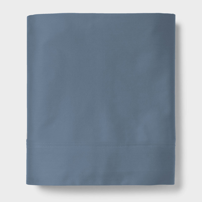 Twin Blue Cotton Percale Flat Sheet Set