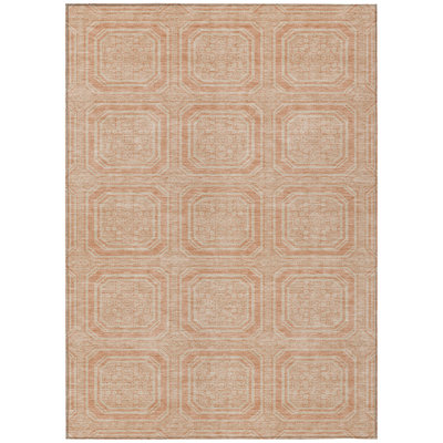 8' X 10' Peach And Beige Geometric Washable Indoor Outdoor Area Rug