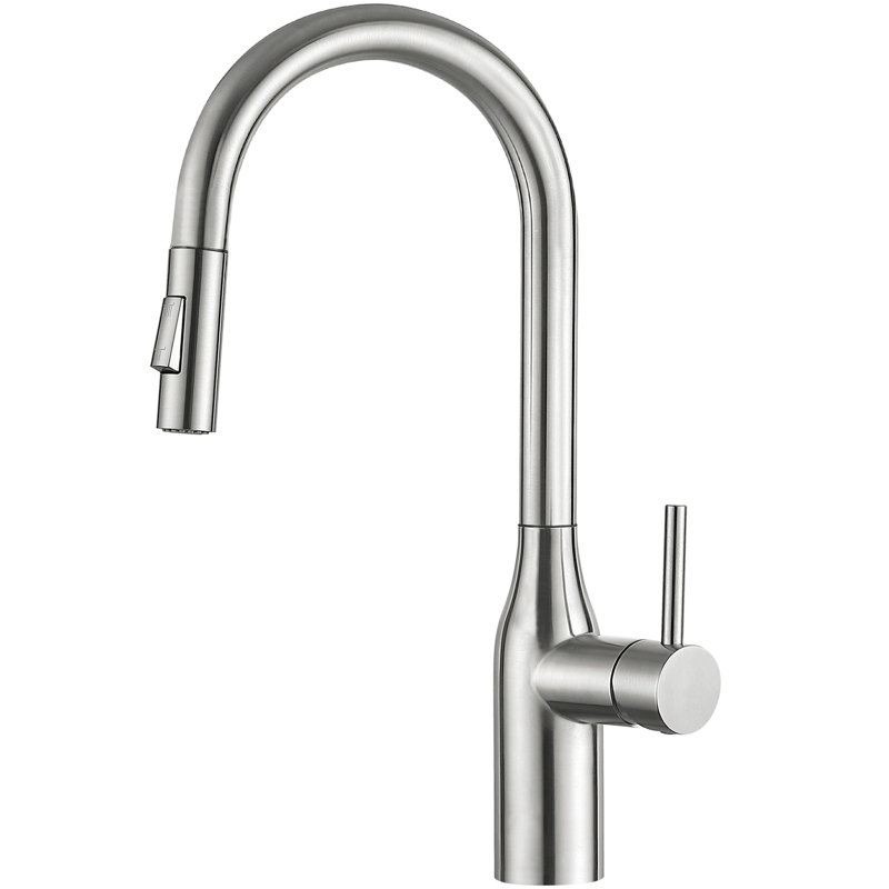 Single Handle Pull Down Dual-Spray Swivel Kitchen Faucet in Brushed Nickel