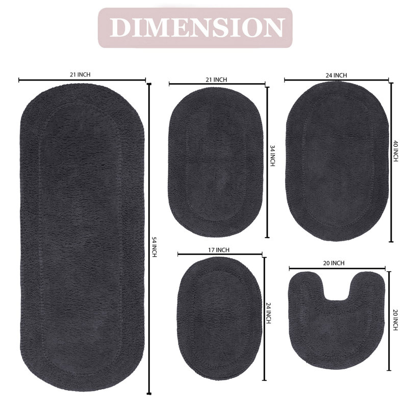 Ensemble de tapis pour salle de bain 5 pièces Tamela, Gris