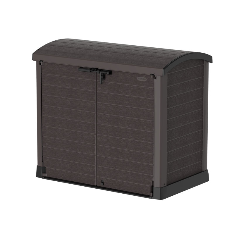 Arc Lid Rattan Horizontal Garbage Shed, Brown