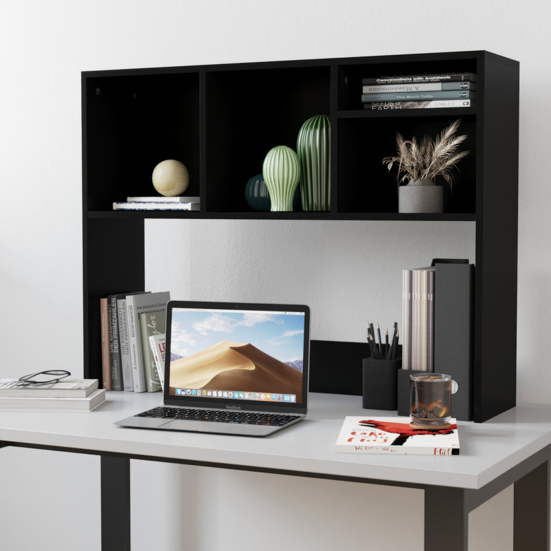 Nahliyah Space-Saving Desktop Bookshelf Storage Organizer with Assorted Cubbies, Black