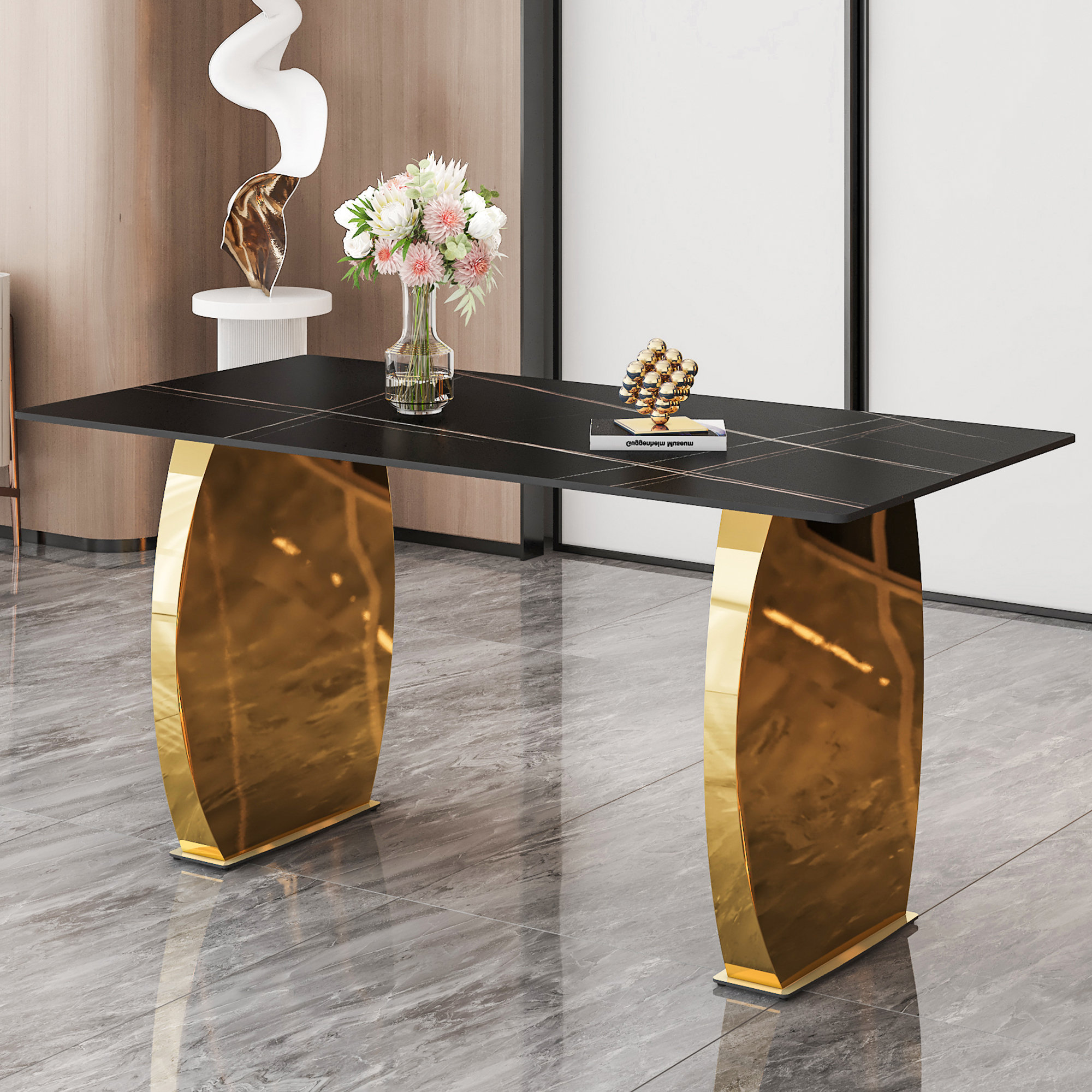 Ivy Bronx Modern Dining Table with Rectangular Sintered Stone Tabletop ...