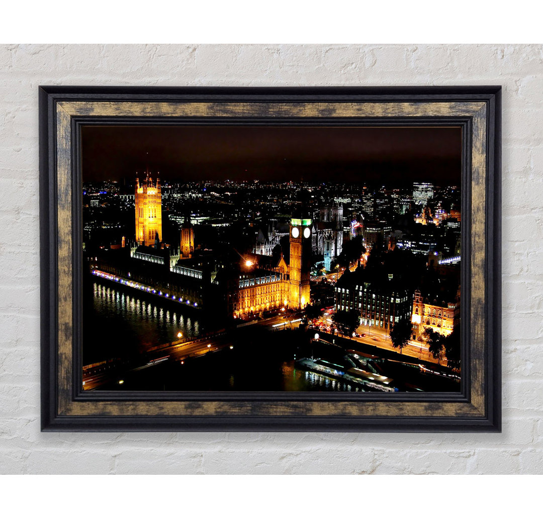 London Ariel View Night Lights - Einzelner Bilderrahmen Kunstdrucke