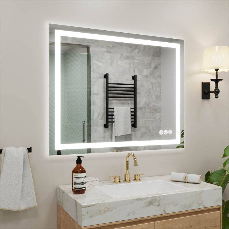 Frameless Wall Mount Bathroom Vanity Mirror With Led Lights, Memory Function, Defog, 40" x 32"