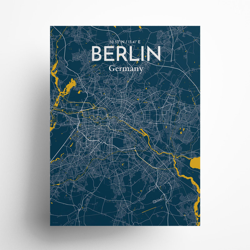 Berlin City Map in Amuse 1 Piece Wall Art, 24cm H x 18cm W x 0.05cm D