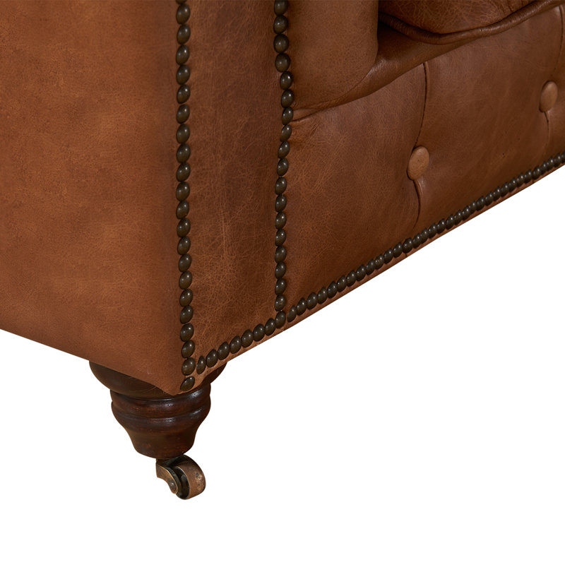 Jarique 72'' Upholstered Loveseat, Light Chestnut Genuine Leather