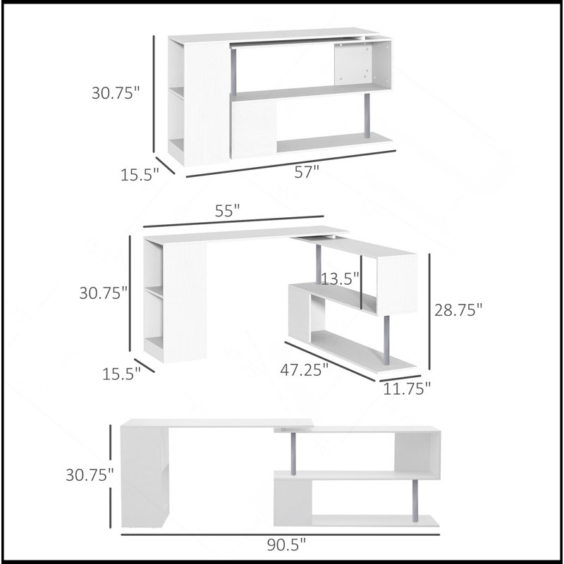 55 "55" Bureau d'angle 55 "rotatif à 360 ° 55" avec bureau 3 pièces