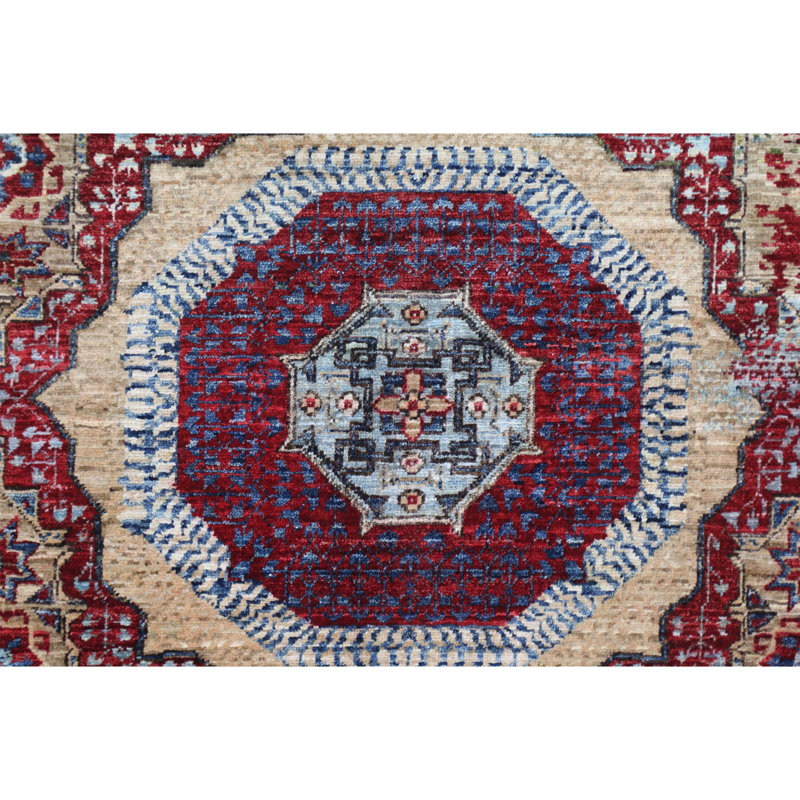 Tapis unique rouge / gris / bleu clair de 8 pi 10 po x 11 pi 7 po