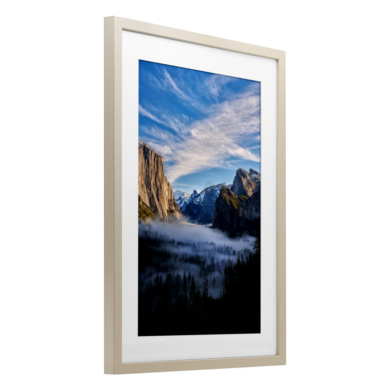 Demi-dôme avec impression encadrée de brouillard sous verre, design par Jon Evan, H 23 po x l 17 po, Cadre de récolte en pin