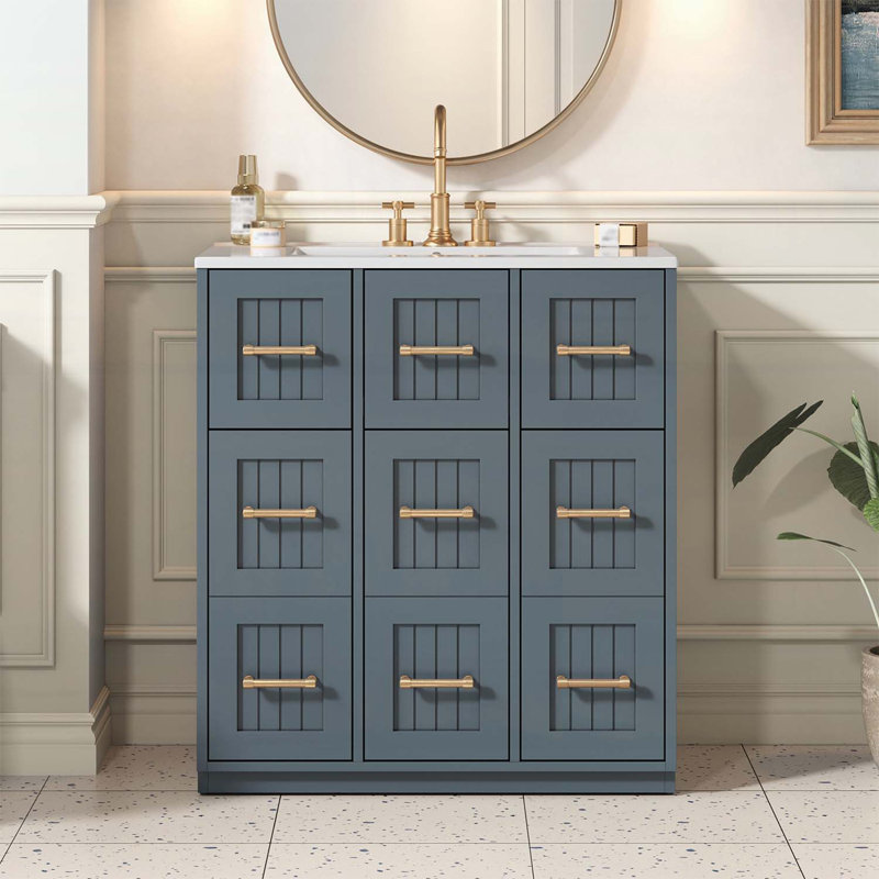 Meuble-lavabo de 30 pouces avec lavabo sous-comptoir, Bleu