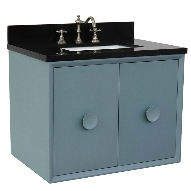 Ensemble de meuble-lavabo mural simple 31 po Crumley, Bleu aqua / noir galaxie