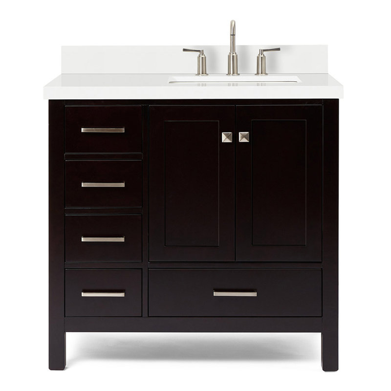 Cambridge 37'' W Single Vanity, Espresso, Pure White Quartz, Rectangular
