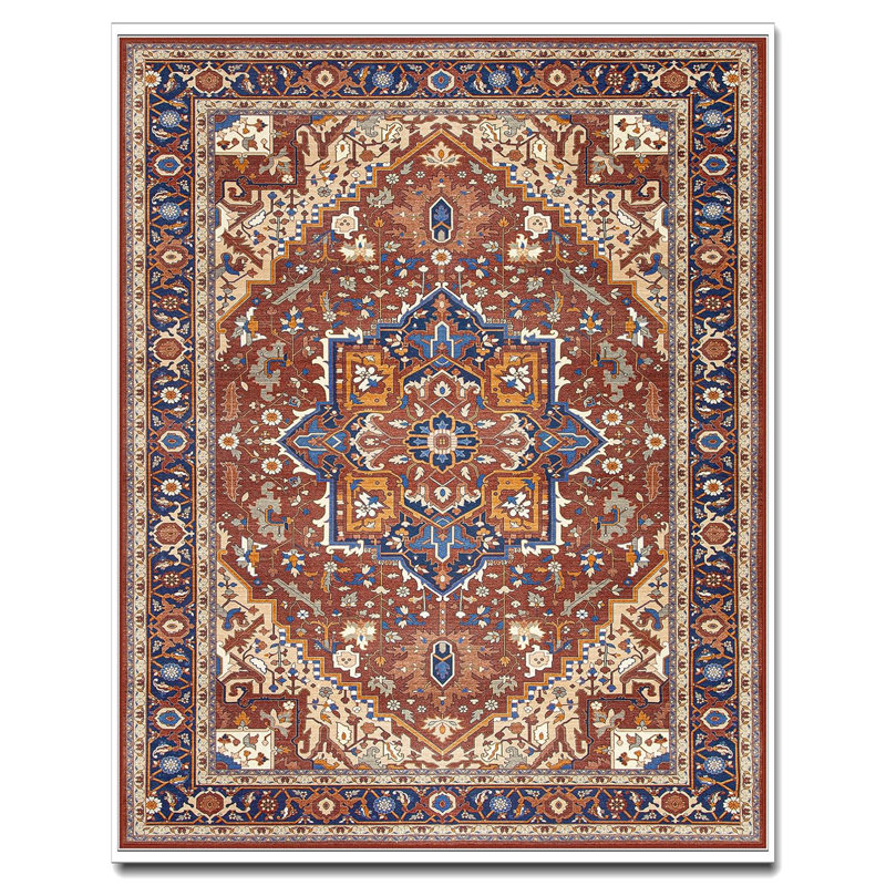 8X10 Ultra-Thin Washable Area Rug - Non-Slip Non-Shedding Vintage Boho Oriental Carpet For Living Room, Bedroom, Office