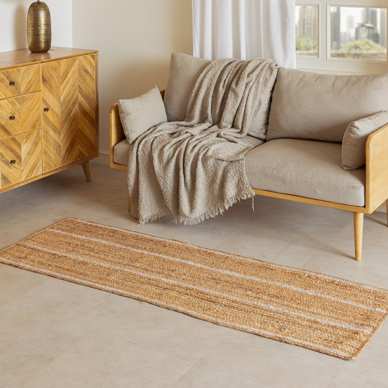 Chunky Braided Jute Runner Rug with Tassels | 2' x 6' |Off White
