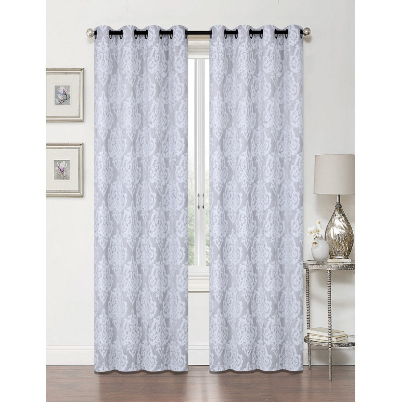 Kaelyn Damask Blackout Thermal Grommet Curtain Panels, Silver