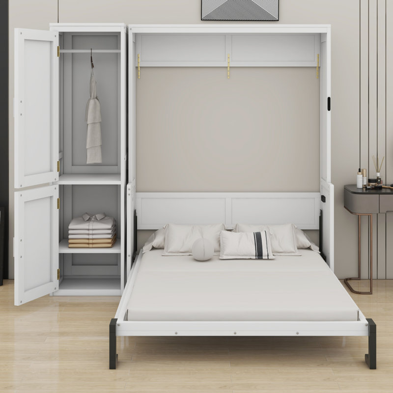 Lit escamotable en bois avec garde-robe, lit escamotable mural peu encombrant avec bureau, station de recharge