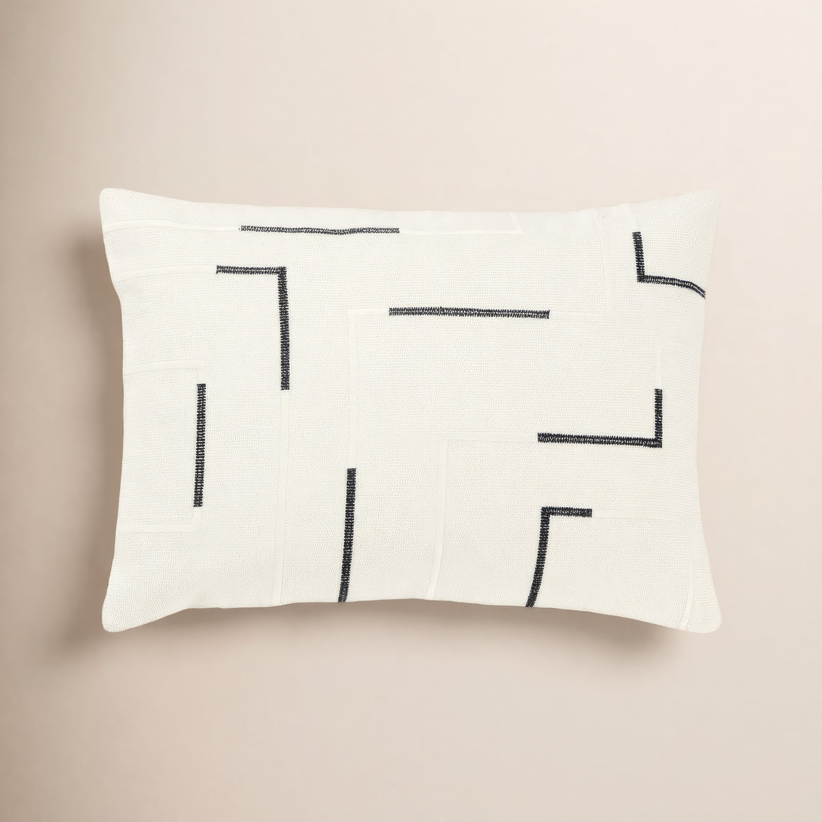 Odile Geometric Cotton Lumbar Throw Pillow, Ivory/Black