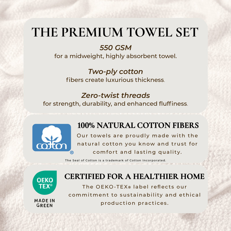 Drap de bain 100% coton texturé, Ivoire ivoire, Serviette de bain - paquet de 4