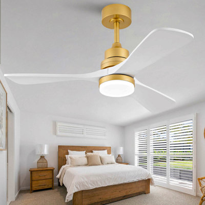 Hot Sales Indoor Ceiling Fan With Dimmable Led Light 3 Solid Wood Blades Remote Control Reversible Dc Motor
