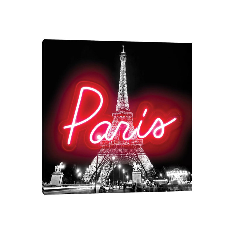 Neon Paris Red On Black by Hailey Carr - Wrapped Canvas Print, 66.04 cm H x 66.04 cm W x 1.91 cm D